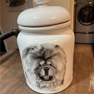 Chow Chow Dog Treat Jar - White Ceramic